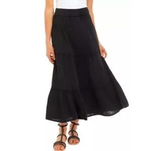 Wonderly Size 2X Tiered Gauze Black Maxi Skirt
